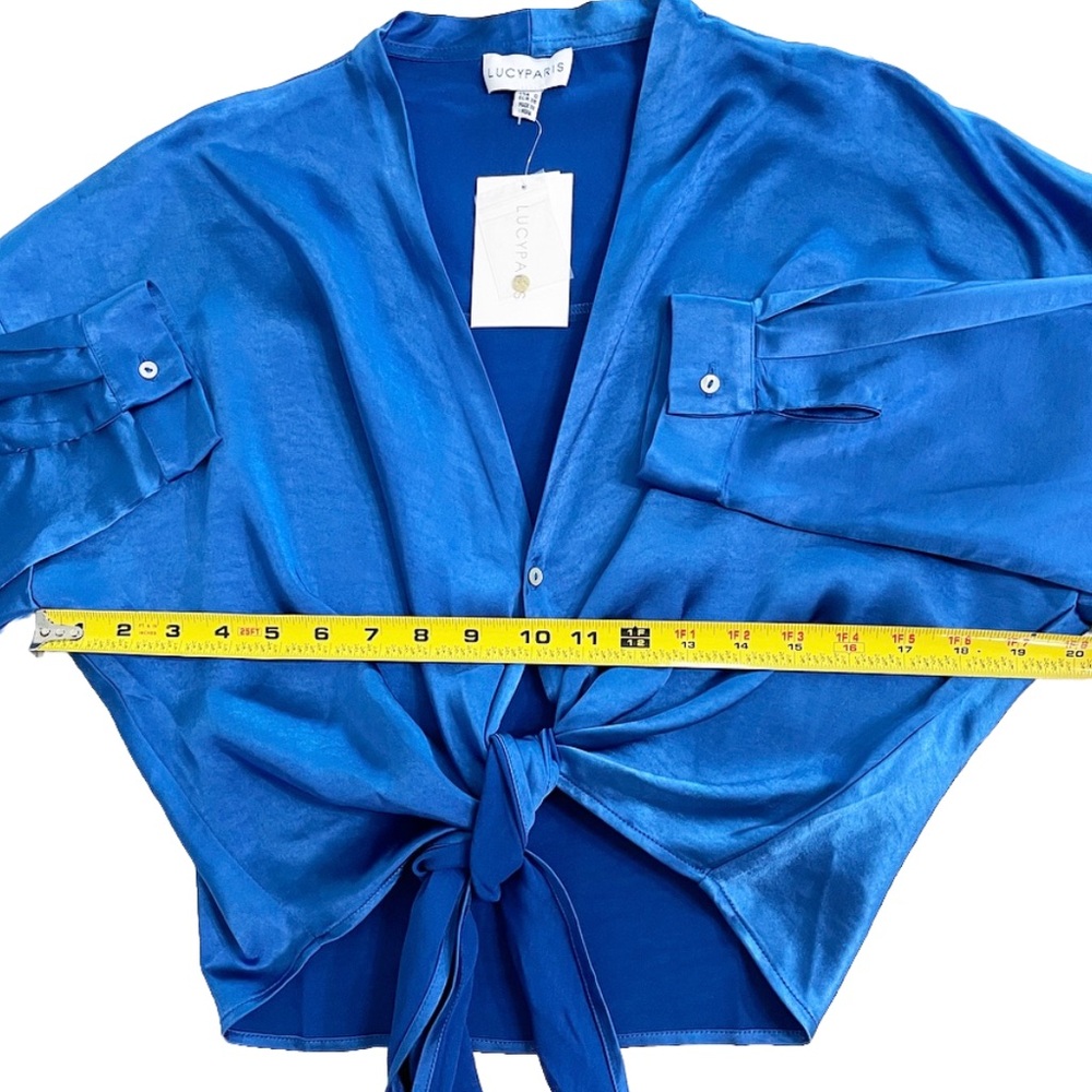 Lucy Paris Gloria Wrap Top Blue Long Sleeve Tie Front Blouse Size Small NWT - Picture 8 of 11